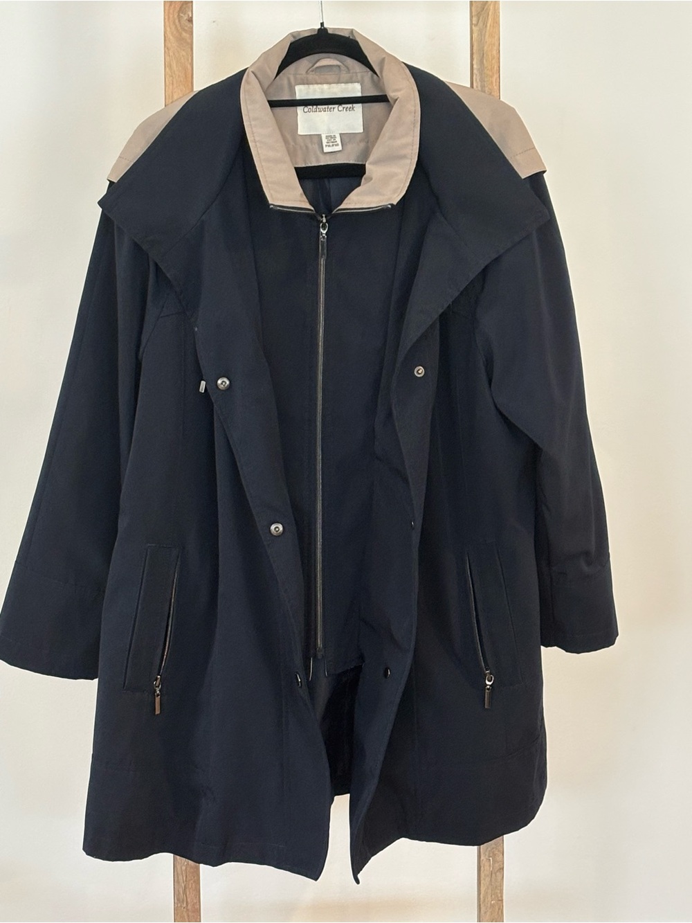 Coldwater Creek All-Season Hooded Raincoat Navy Blue XLP